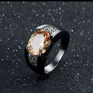 LUXURY Men's Black Sapphire 18K Gold Filled Ring